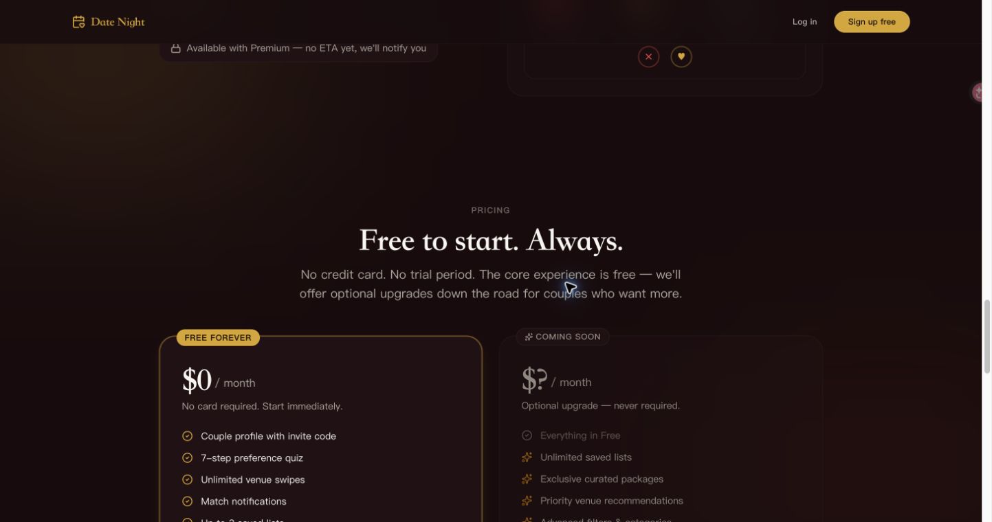 Date Night Planner pricing and free plan