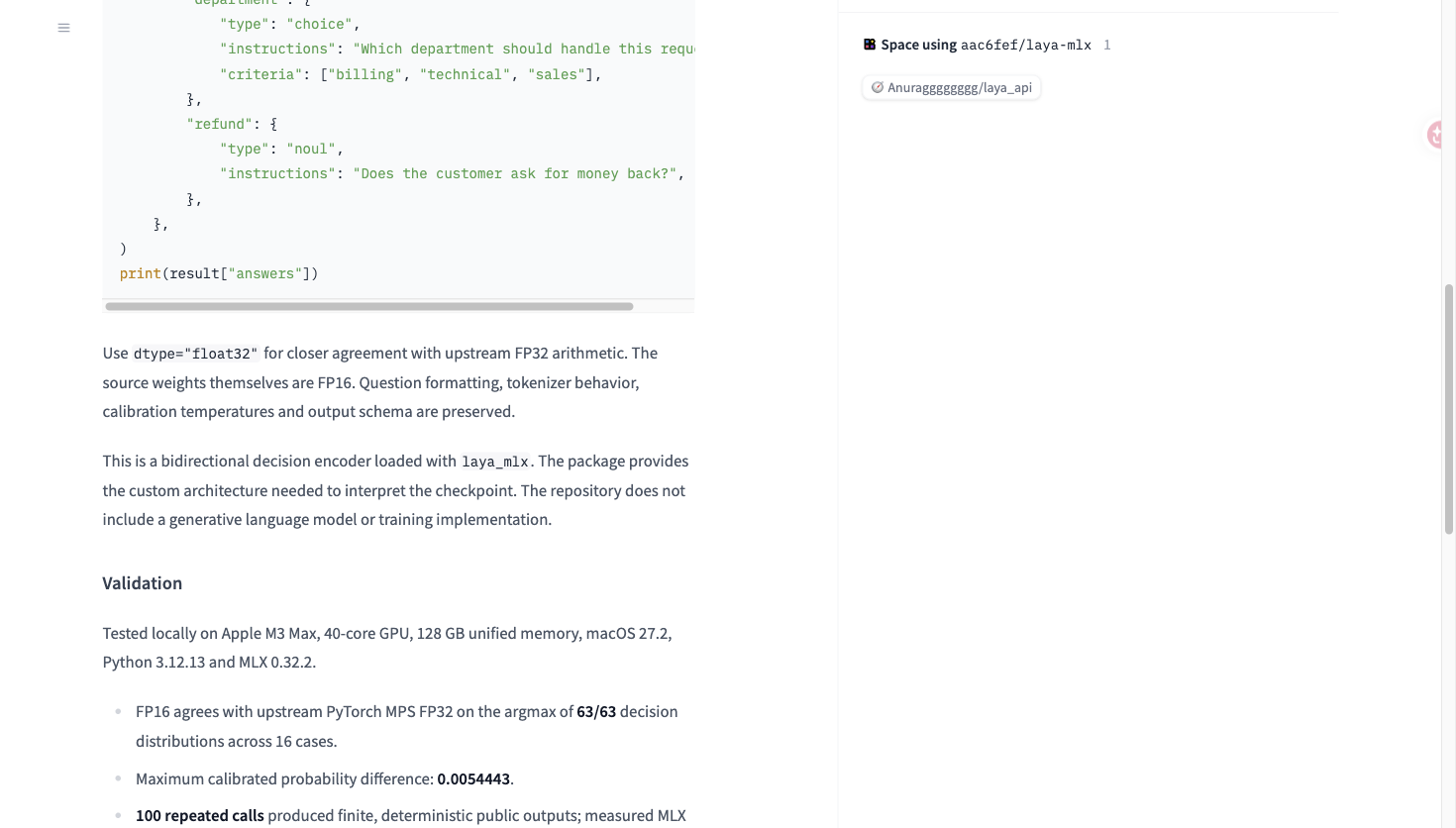 laya mlx usage and validation