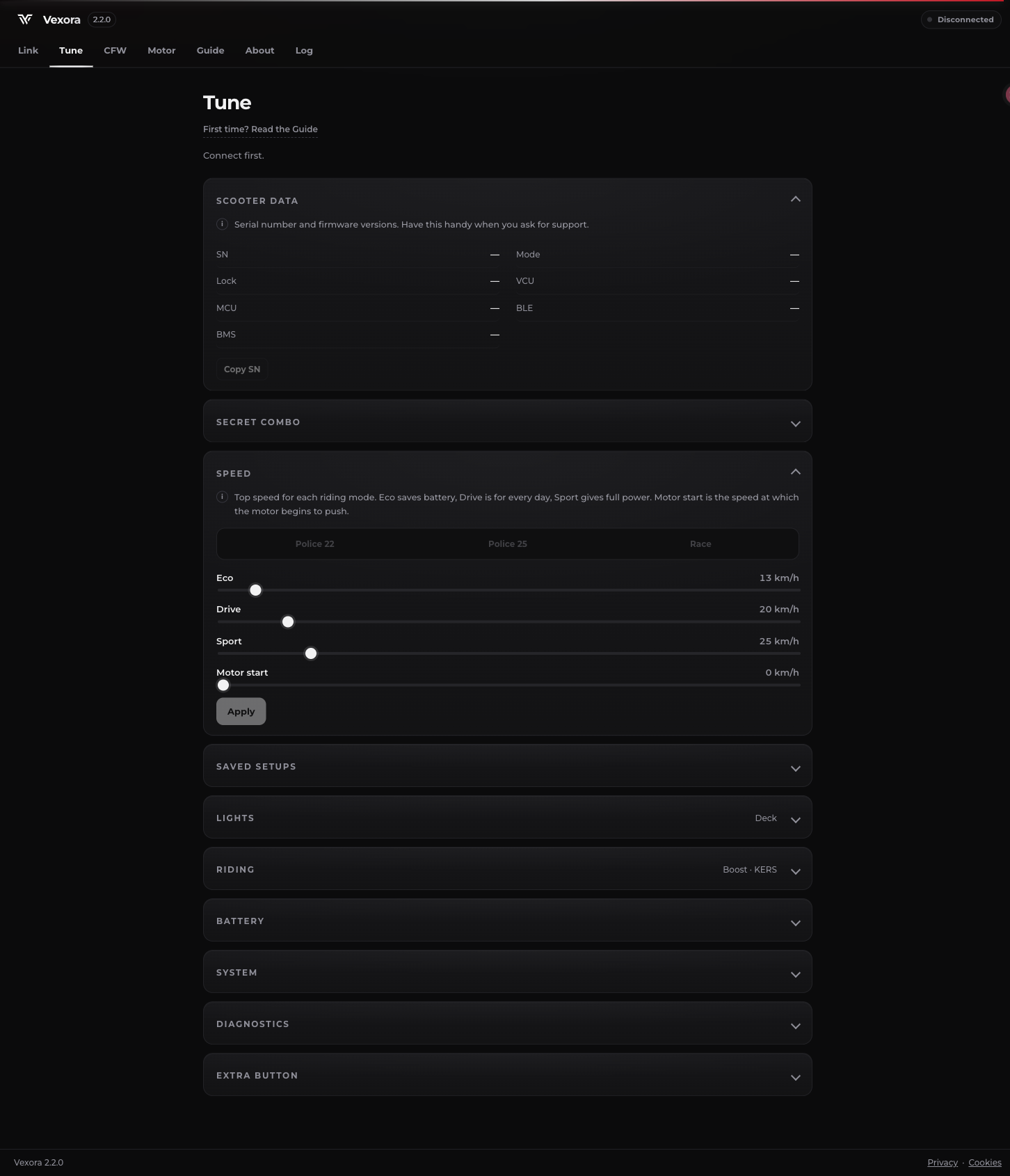 Vexora Tune settings